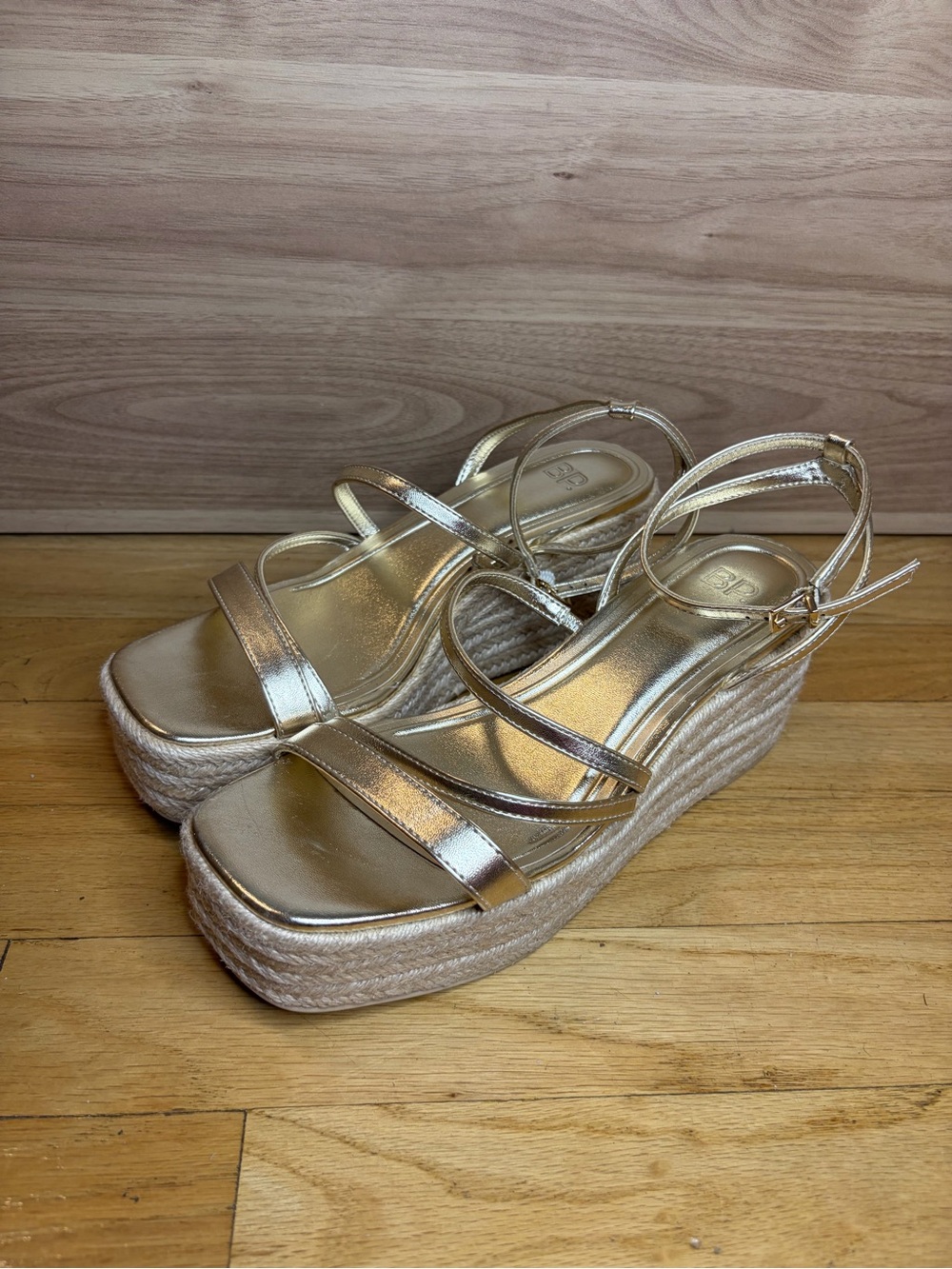 Bp Coco Espadrille Ankle Strap Platform Wedge Sandals in Gold - Size 7